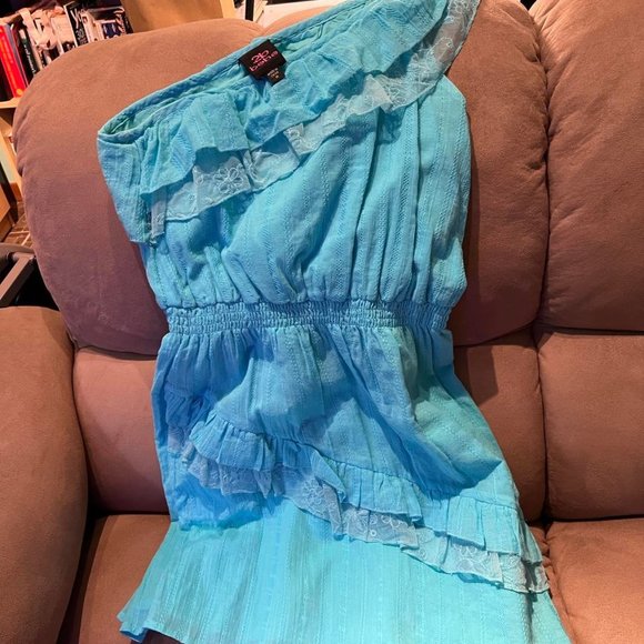 2b Bebe One-shoulder Turquoise Dress Size M Medium - Picture 7 of 7